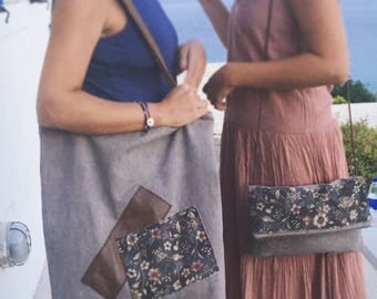 handmade canvas tote bag with leather straps + leather details