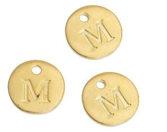 Letter M - 12mm Golden gold pendant