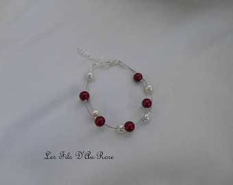 Bracelet in ivory and Burgundy GABRIELLE