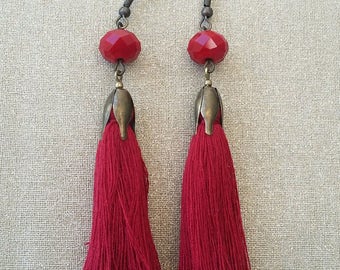 Dark red tassel earrings