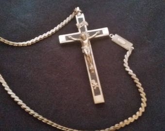 Antique Crucifix Ebony Wood Inlay