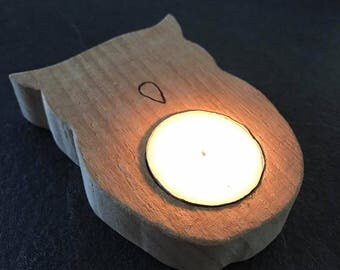 OWL candle holder in natural wood (no varnish)