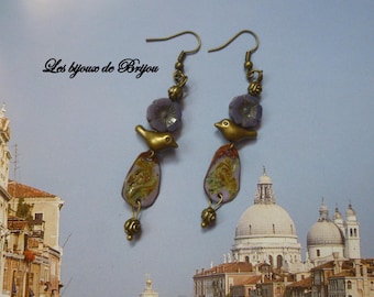 Bronze romantiquesen enameled metal, Czech beads and metal earrings