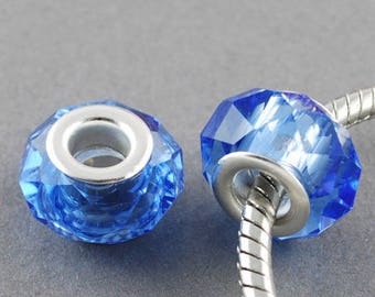 2 blue Sapphire 14 mm faceted Crystal beads