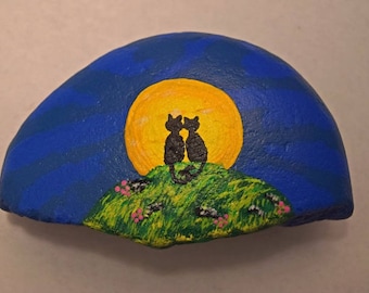 Black Cat Midnight Love Painted Rock Paper Weight