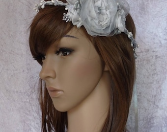 Bridal Crown, headband couture gray Pearl