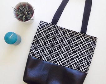 Tote black and white geometric