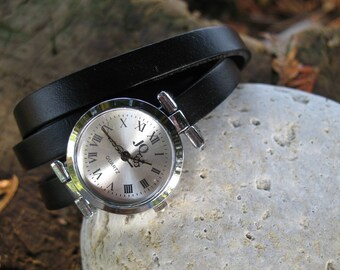 Black leather wrap watch