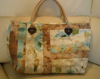 hand bag patchwork in shades of beige fabric