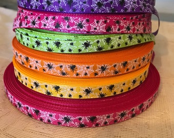 3/8 (9mm) spiderweb/spider print grosgrain ribbon 2 yards