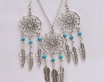 pretty Necklace Earring dream catcher turquoise beads