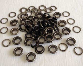 Black metal eyelet lot 20 pieces with slices of 13.5 mm x 8 mm x 5 mm for bags curtains leather ties