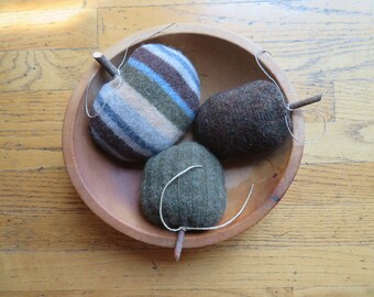 100% Felted wool autumn fall upcycled sweater gourd pumpkin striped/green/brown