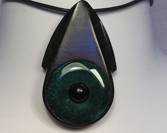 Necklace with malachite inlay ebony wood