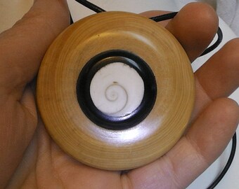 "Zen" (1) necklace turned wooden boxwood and ebony inlay "eye