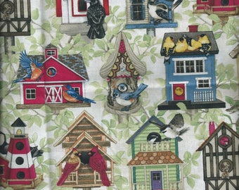 Fabric birds: Birds and houses (coupon 55 x 50 cm) 100% Cotton Patch