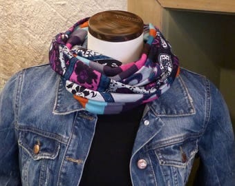 FX109 snood scarf tissue fluid jersey fabric and multicolored stripes baroque retro patterns