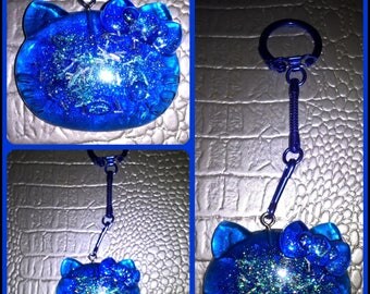 Blue translucent resin Hello Kitty key ring