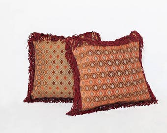 Diamond in the Rough Reversible Tapestry Fringe Throw Pillow 15" x 15"
