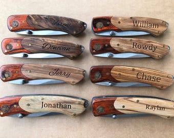 Groomsmen Knives, Groomsmen Knife Gift, Custom Pocket Knife, Wood Handle Knife, Groomsman Knife, Personalized Groomsman, Personalized Gift