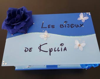 Blue wooden jewelry box
