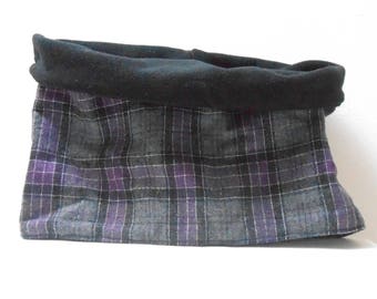 Snood adulte tartan violet et gris et polaire réversible