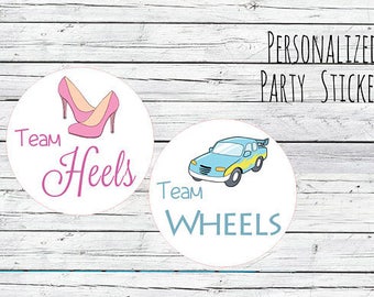 Team Wheels or Team Heels Gender Reveal Party Stickers Team Boy, Team Girl, Baby Shower Voting, Favor Tags, Labels, You Choose Size