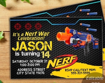 INSTANT DOWNLOAD-Nerf Invitation,Nerf Party Invitation,Nerf Birthday,Nerf Invite,Nerf Birthday Invite,Nerf Gun Invitation,Nerf Pdf Editable