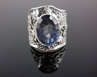 Mystic blue quartz sterling silver ring - size 8.25
