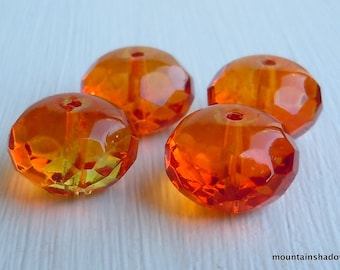 4 Czech Firepolished Faceted Large 9x14mm Gemstone Rondelle Beads Fire Opal (G - 210)