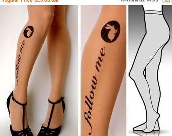 SALE///endsAug22/// Small/ Medium FOLLOW ME White Rabbit Version tights / stockings full length pantyhose Light Mocha