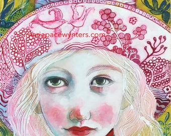 Pink Willow - Original mixed media painting by Maria Pace-Wynters