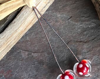 PUFFY HEARTS - Heart Shaped Handmade Lampwork Head Pins - 2 Headpins - #3