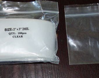 100 Zipper Lock Resealable Baggies 2" x 3" inches, 2 mil bag beads small parts seeds stones jewels