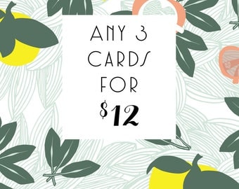3 Letterpress Cards, choose any