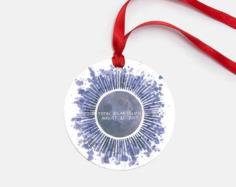 Total Solar Eclipse Ornament / Watercolor / Solar Eclipse 2017 / Solar Eclipse Gifts / Total Eclipse Gifts / Solar Eclipse Ornament / Moon