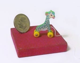 Green TooTall Giraffe Dollhouse Miniature Pull Toy