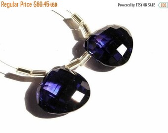 50% Off Sale AAA 15mm Blue Sapphire Corundum Quartz Faceted Heart Shaped Briolette Matched Pair 2Pcs