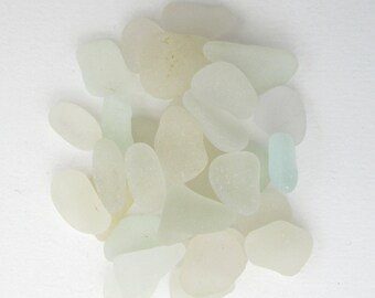 White English beach glass, pastel Cornish sea glass, Surf tumbled glass, eco craft supply, jewelry making supplies, 30 frosted pieces