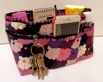 Purse Organizer Insert/Enclosed Bottom 4" Depth/ Purple and shades of Plum