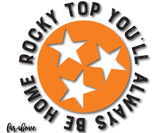 Rocky Top You'll Always be Home Tennessee TN Tristar Tri-star Distressed Text SVG, EPS, dxf, png, jpg digital cut file Silhouette or Cricut