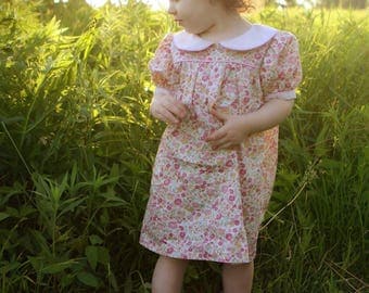 Girls Classic short sleeve peter pan collar classic DRESS - "Olivia" YOUR CHOICE of Sevenberry florals - size 12m to 7 - Classic Collection