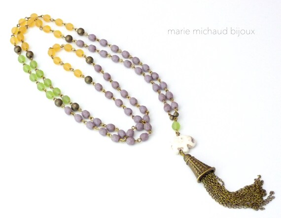 Boho necklace with tassel,Tassel necklace,Mala style necklace,Colorful necklace,Boho necklace,Summer necklace,Yoga style necklace,Mala