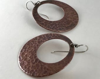 Copper Jewelry Wire Wrap Earrings Handmade Copper Earrings Metal Jewelry Rustic Metal Jewelry Boho Jewelry Hoop Earrings Ethnic Earrings