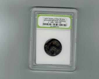 Ancient new World pirate era Spanish bronze nummis C- 1400-1600- AD