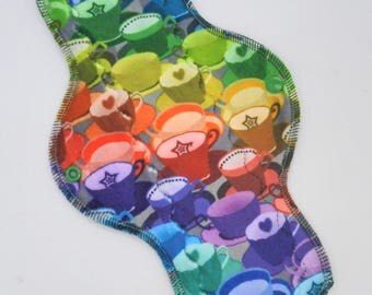 11.5" Moderate Cloth Pad, Minky Cloth Menstrual Pad, Tea Cups Minky, Windpro Fleece MotherMoonPads Day Pad, Light Incontinence Pad