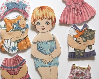 Fabric paper doll child travel toy church toy rare fabric Diane