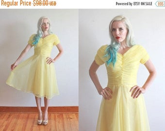 SALE vintage 1950s dress | 32-34" waist 26" | lemon yellow chiffon party frock