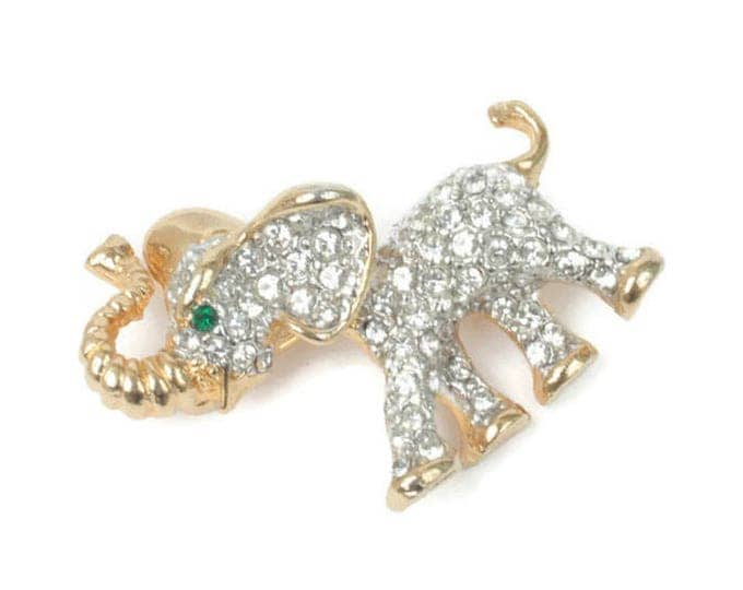 Rhinestone Crystal Elephant Pin Brooch Clear Diamante Vintage