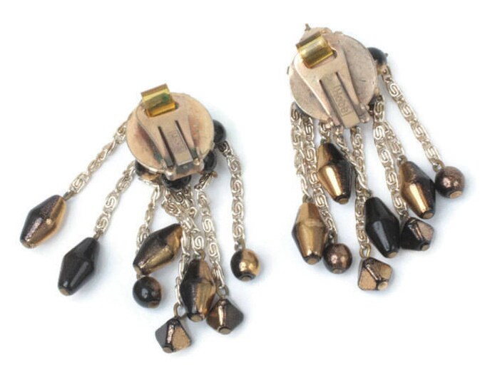 Hobe Dangle Cascade Earrings Two Tone Black Gold Beads Vintage